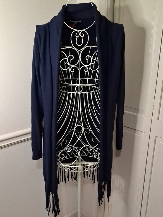 Jade Sweaters - Jade Navy Long-Sleeve Fringe Open-Front Cardigan